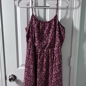 LOFT Burgundy and White Leaf Pattern Dress